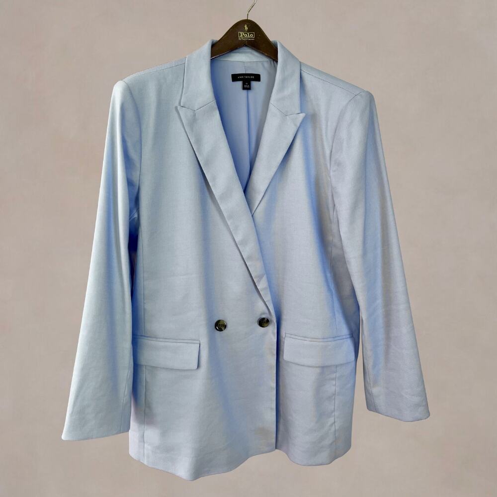 Ann Taylor Linen Double Breasted Blazer 18 Light Blue